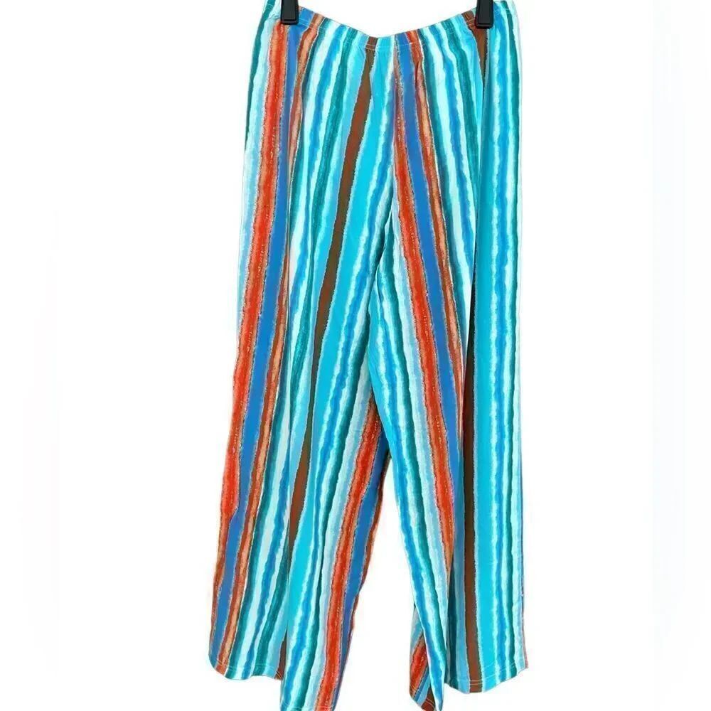 ZAC & RACHEL pull on wide leg 100% rayon striped pants size L.